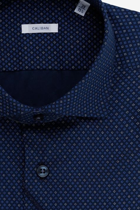 Camicia Uomo Caliban Slim Micro disegno 100% cotone collo Francese Manica lunga