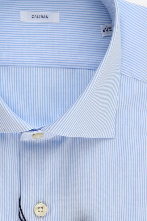 Camicia Uomo Caliban Regular Righe 100% cotone collo Francese Manica lunga