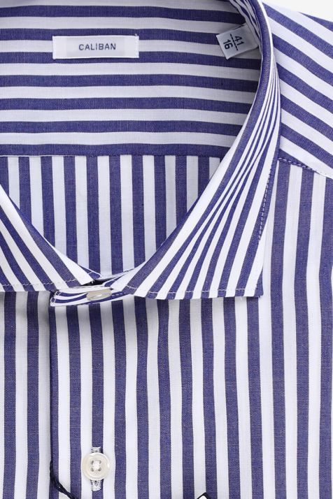 Camicia Uomo Caliban Regular Righe 100% cotone collo Francese Manica lunga