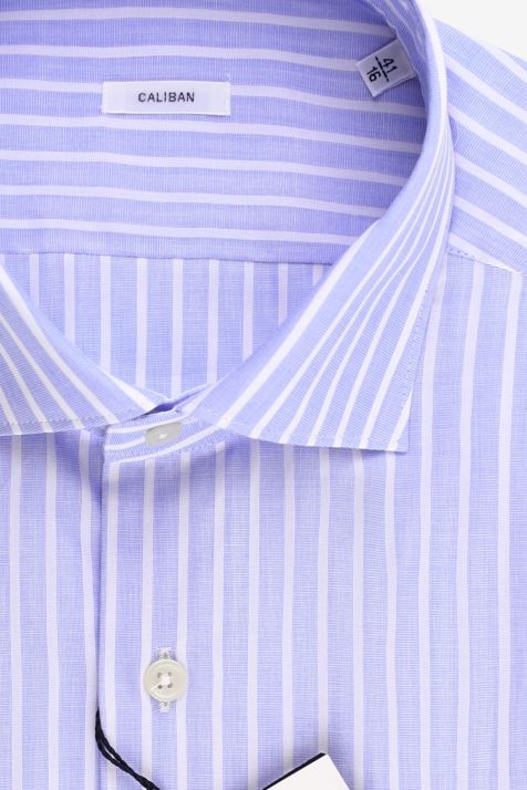Camicia Uomo Caliban Regular Righe 100% cotone collo Francese Manica lunga