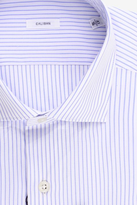 Camicia Uomo Caliban Regular Righe 100% cotone collo Francese Manica lunga