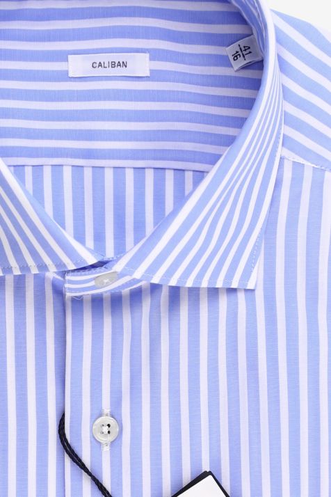 Camicia Uomo Caliban Regular Righe 100% cotone collo Francese Manica lunga