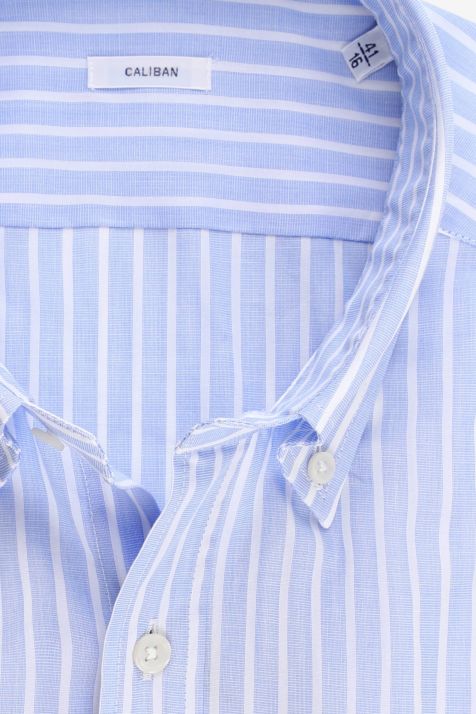 Camicia Uomo Caliban Regular Righe 100% cotone collo Button down Manica lunga