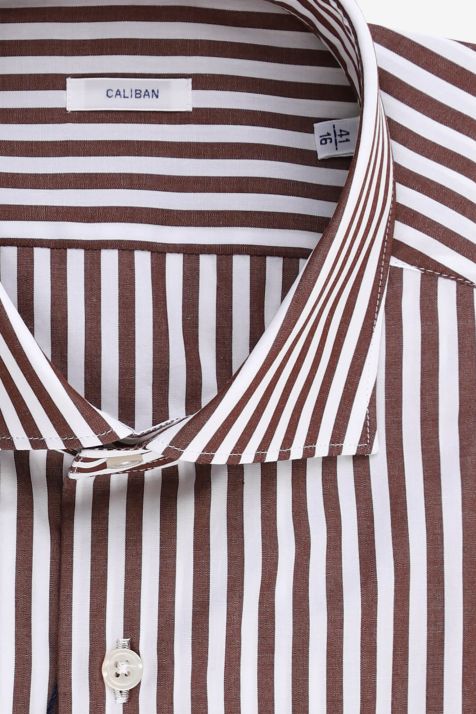 Camicia Uomo Caliban Regular Righe 100% cotone collo Francese Manica lunga