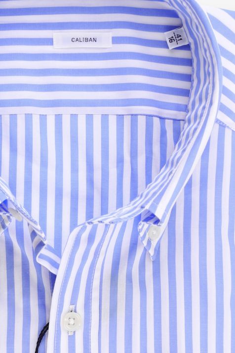 Camicia Uomo Caliban Regular Righe 100% cotone collo Button down Manica lunga