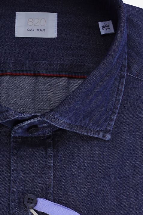 Camicia Uomo Caliban Regular Tinta unita 100% cotone collo Francese Manica lunga