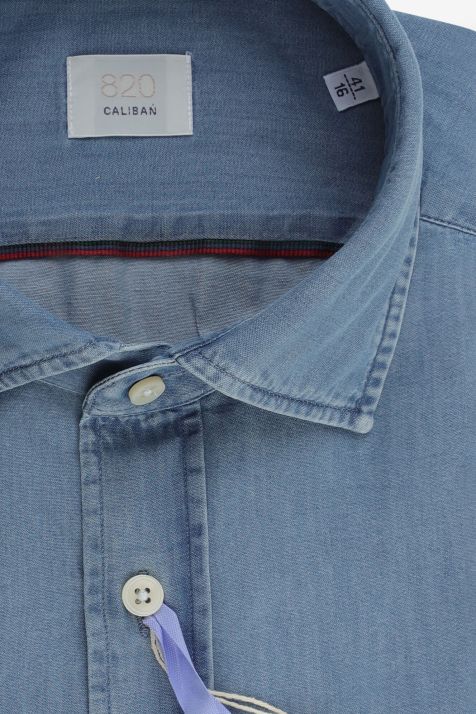 Camicia Uomo Caliban Regular Tinta unita 100% cotone collo Francese Manica lunga