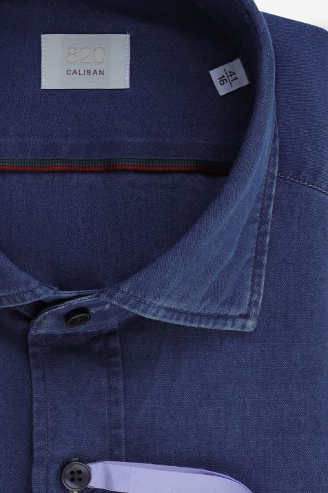 Camicia Uomo Caliban Regular Tinta unita 100% cotone collo Francese Manica lunga
