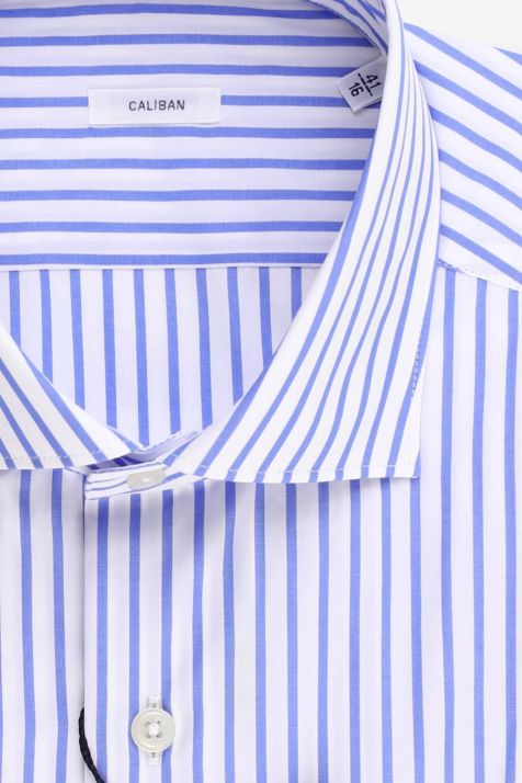 Camicia Uomo Caliban Regular Righe 100% cotone collo Francese Manica lunga
