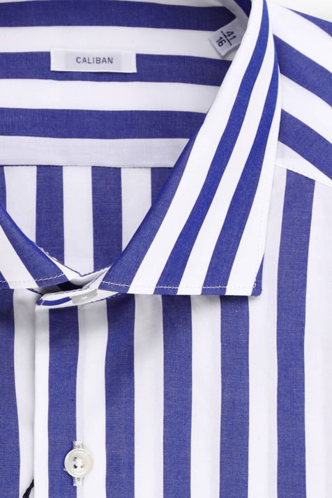 Camicia Uomo Caliban Regular Righe 100% cotone collo Francese Manica lunga