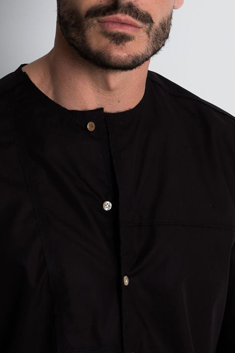 Camicia Uomo DNL Regular Tinta unita 100% cotone collo Coreano Manica lunga