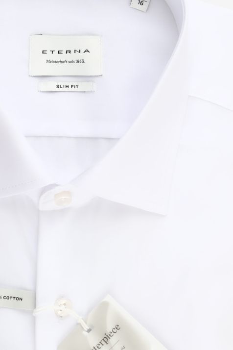Camicia Uomo Eterna Slim No Stiro Tinta unita 100% cotone collo Francese Manica lunga