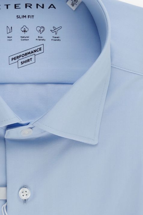 Camicia Uomo Eterna Slim No Stiro Tinta unita 70% poliestere 30% cotone collo Italiano Manica lunga