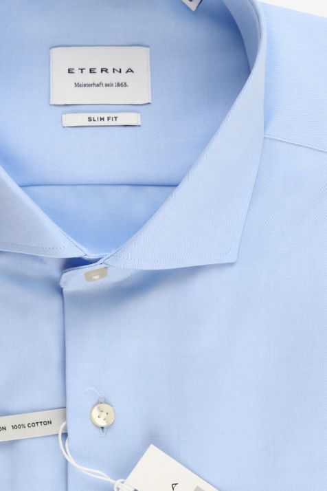 Camicia Uomo Eterna Slim No Stiro Tinta unita 100% cotone collo Francese Manica lunga