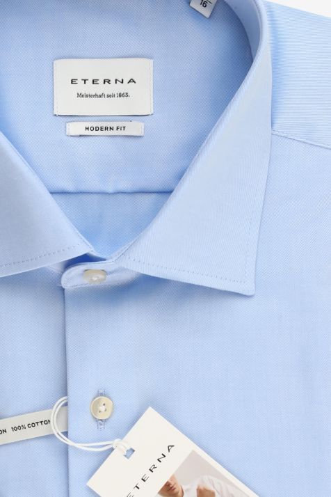 Camicia Uomo Eterna Classic No Stiro Tinta unita 100% cotone collo Francese Manica lunga