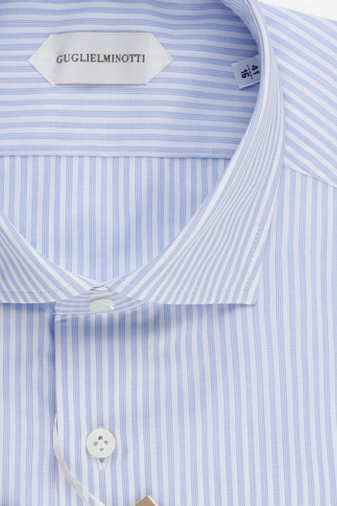 Camicia Uomo Guglielminotti Slim Righe 100% cotone collo Francese Manica lunga