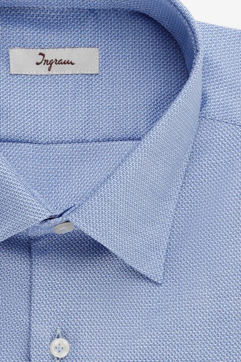 Camicia Uomo Ingram Slim Micro disegno 100% cotone collo Italiano Manica lunga