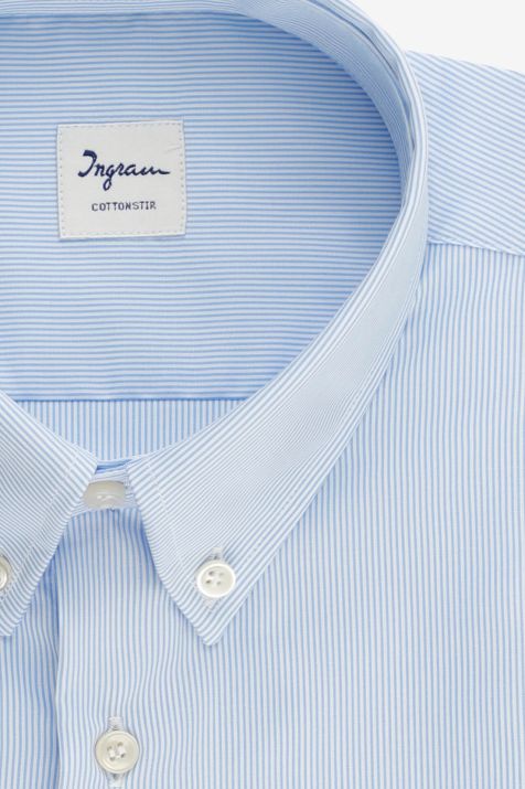 Camicia Uomo Ingram Classic No Stiro Righe 100% cotone collo Button down Manica lunga