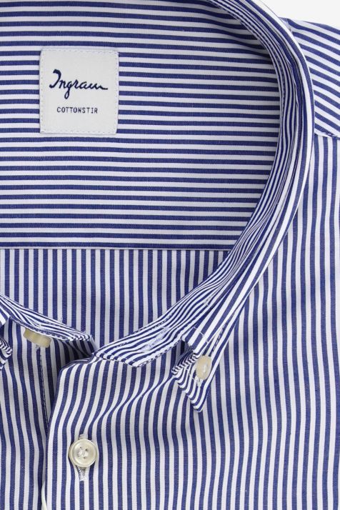 Camicia Uomo Ingram Classic No Stiro Righe 100% cotone collo Francese Manica lunga
