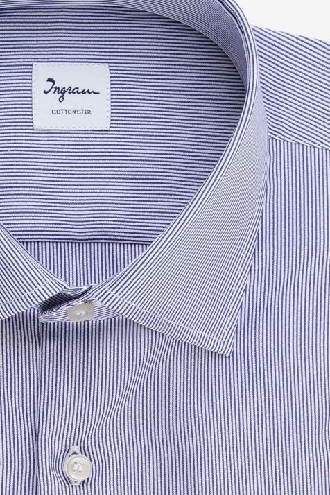 Camicia Uomo Ingram Classic No Stiro Righe 100% cotone collo Francese Manica lunga