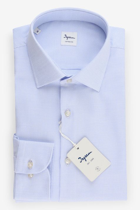Camicia Uomo Ingram Classic No Stiro Micro disegno 100% cotone collo Francese Manica lunga