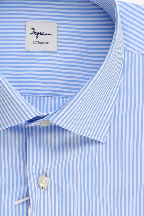 Camicia Uomo Ingram Classic No Stiro Righe 100% cotone collo Francese Manica lunga