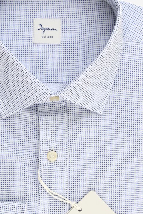 Camicia Uomo Ingram Classic Micro disegno 100% cotone collo Francese Manica lunga