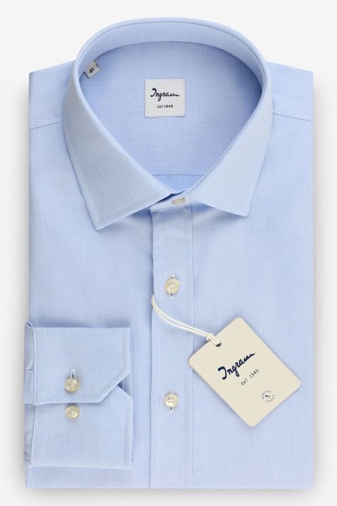 Camicia Uomo Ingram Classic Micro disegno 100% cotone collo Francese Manica lunga