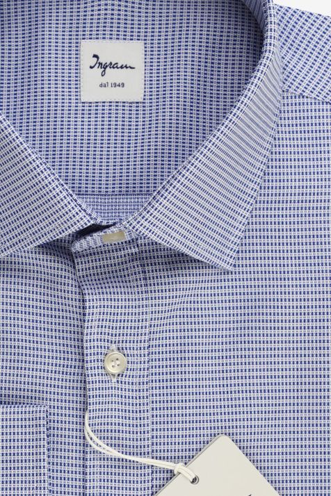 Camicia Uomo Ingram Classic Micro disegno 100% cotone collo Francese Manica lunga