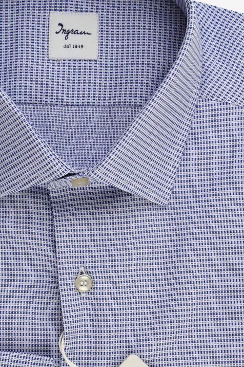 Camicia Uomo Ingram Regular Micro disegno 100% cotone collo Francese Manica lunga
