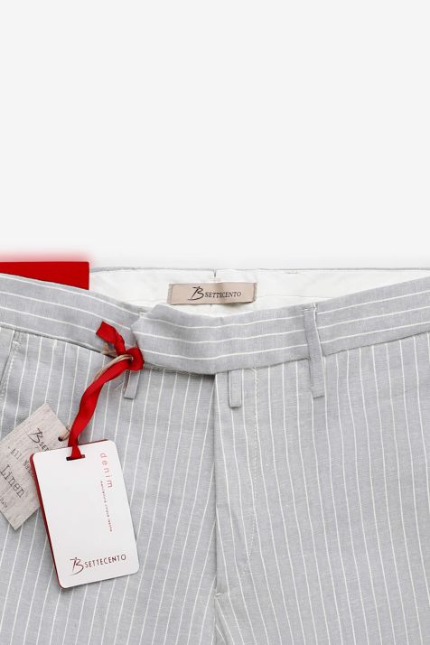 Pantalone Uomo B-Settecento Chino Slim Righe 55% cotone 44% lino 1% ea