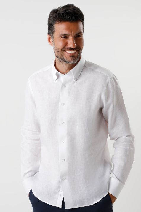 Camicia Uomo Aplomb Regular Tinta unita 100% lino collo Button down Manica lunga
