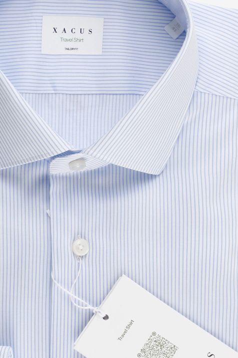Camicia Uomo Xacus Regular No Stiro Righe 100% cotone collo Francese Manica lunga