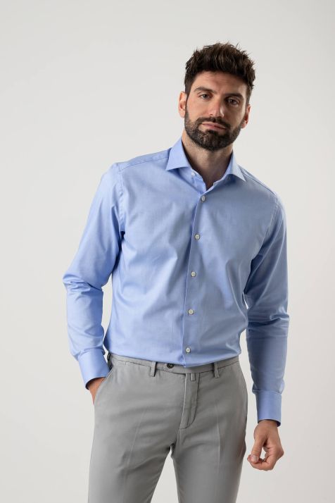 Camicia Uomo Caliban Regular Tinta unita 100% cotone collo Francese Manica lunga