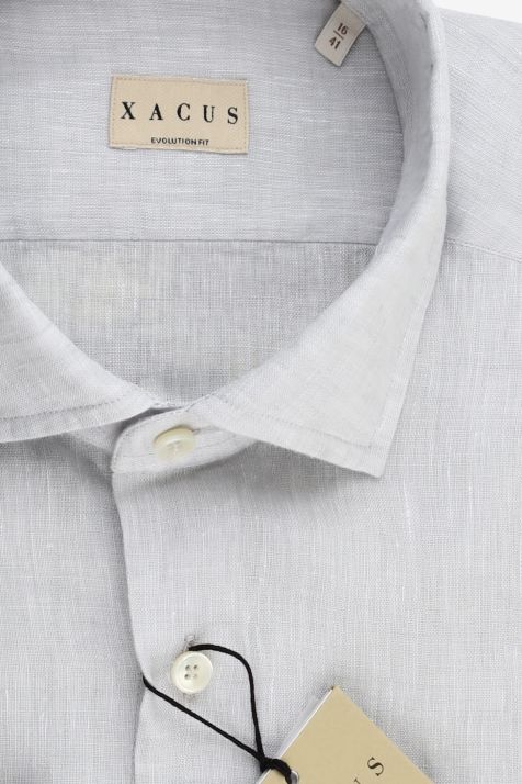 Camicia Uomo Xacus Classic Tinta unita 100% lino collo Francese Manica lunga