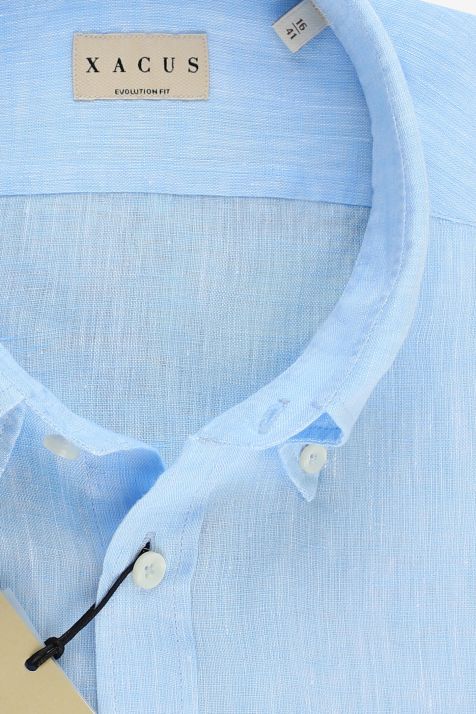 Camicia Uomo Xacus Classic Tinta unita 100% lino collo Button down Manica lunga