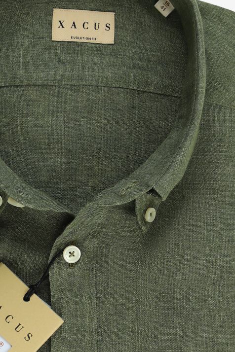 Camicia Uomo Xacus Classic Tinta unita 100% lino collo Button down Manica lunga