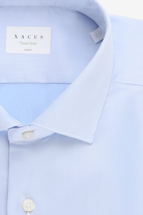 Camicia Uomo Xacus Slim No Stiro Tinta unita 100% cotone collo Francese Manica lunga