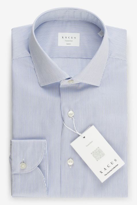 Camicia Uomo Xacus Regular No Stiro Righe 100% cotone collo Francese Manica lunga