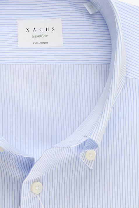 Camicia Uomo Xacus Classic No Stiro Righe 100% cotone collo Francese Manica lunga