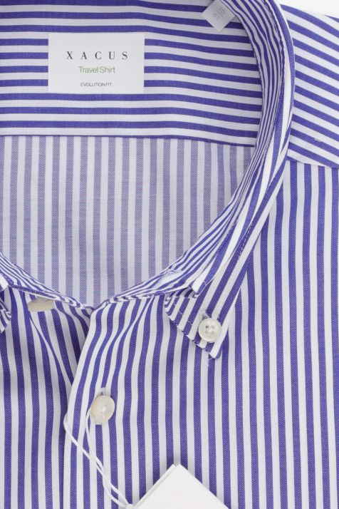Camicia Uomo Xacus Classic No Stiro Righe 100% cotone collo Button down Manica lunga
