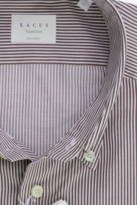 Camicia Uomo Xacus Classic No Stiro Righe 100% cotone collo Button down Manica lunga