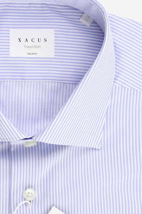 Camicia Uomo Xacus Regular No Stiro Righe 100% cotone collo Francese Manica lunga