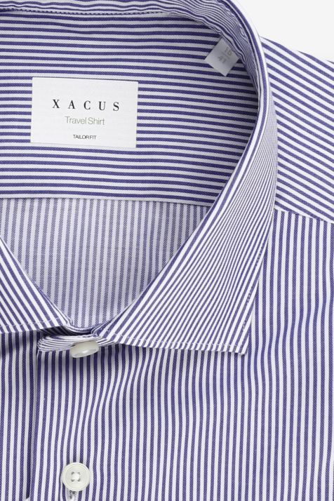 Camicia Uomo Xacus Regular No Stiro Righe 100% cotone collo Francese Manica lunga
