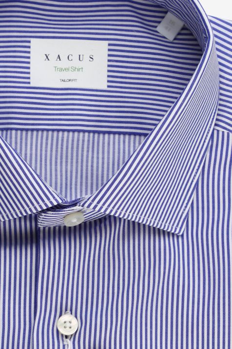 Camicia Uomo Xacus Regular No Stiro Righe 100% cotone collo Francese Manica lunga