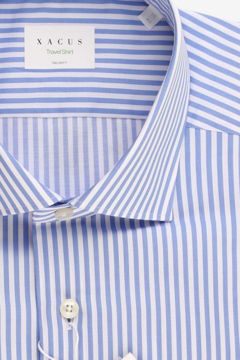 Camicia Uomo Xacus Regular No Stiro Righe 100% cotone collo Francese Manica lunga