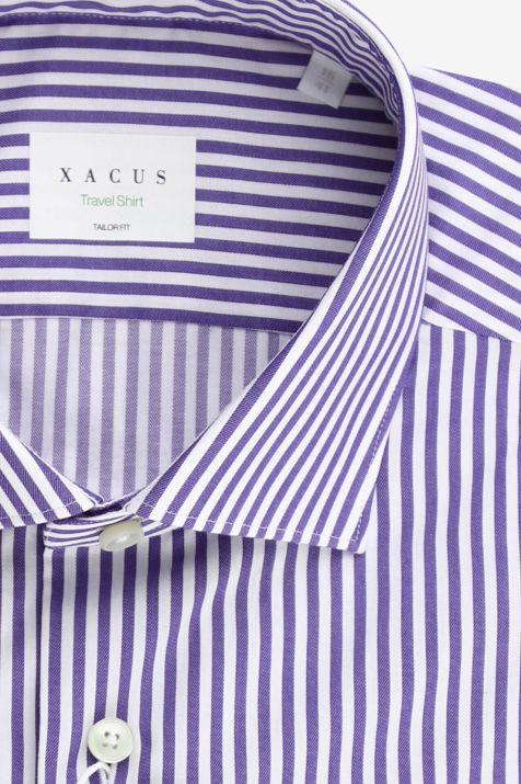 Camicia Uomo Xacus Regular No Stiro Righe 100% cotone collo Francese Manica lunga