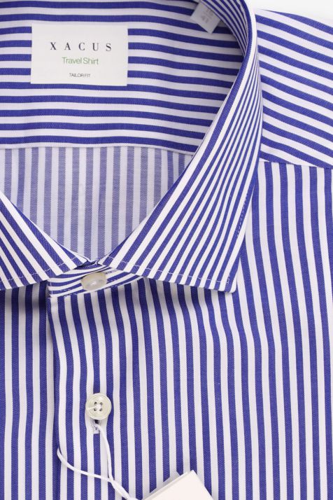 Camicia Uomo Xacus Regular No Stiro Righe 100% cotone collo Francese Manica lunga