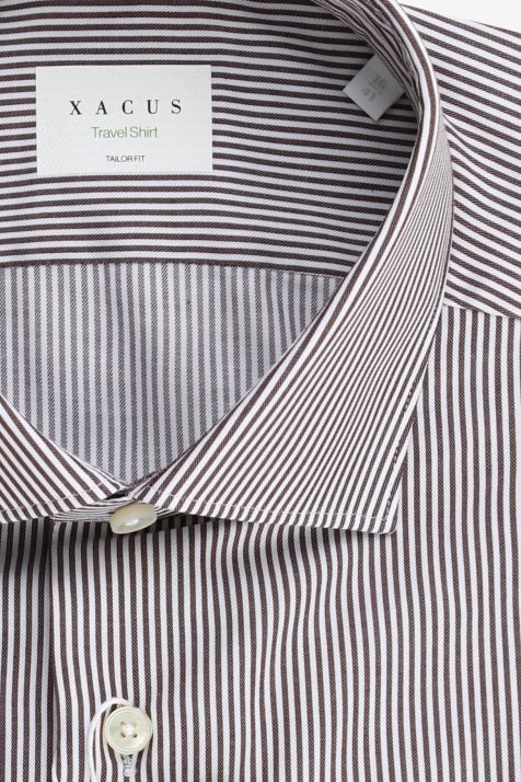 Camicia Uomo Xacus Regular No Stiro Righe 100% cotone collo Francese Manica lunga
