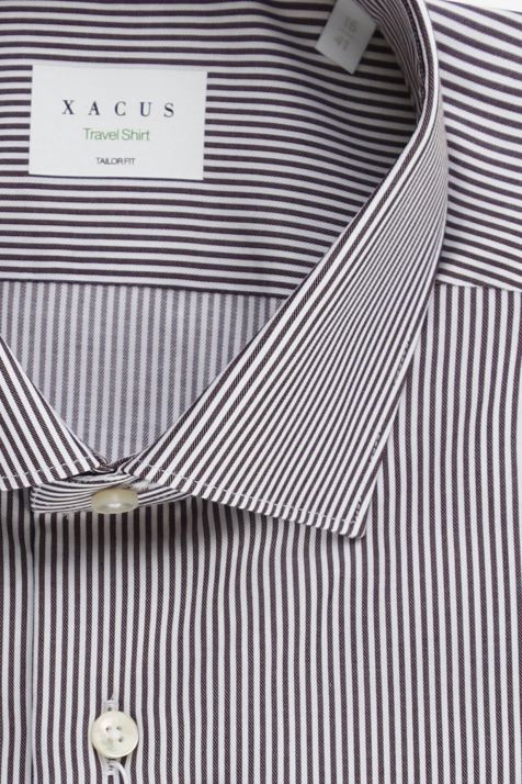 Camicia Uomo Xacus Regular No Stiro Righe 100% cotone collo Francese Manica lunga